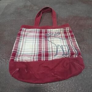 Y2K abercrombie tote bag red plaid embroidered moose vintage canvas 2000s